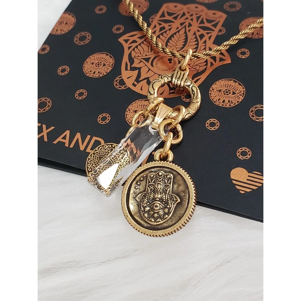 NEW TRIO ALEX AND ANI Hamsa EVIL EYE CRYSTAL INFUSION Necklace SWAROVSKI